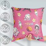 Custom Name Space Cat Astronaut Girl Rockets Stars Seamless Pink Square Filled Cushion Throw Pillow Sofa Bed Home Decor Zip Washable UK Made