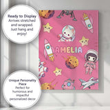 Personalised Name Space Cat Astronaut Girl Custom  Unique Gift Idea Elegant Feature Canvas Wall Art Print Decor Picture Ready to Hang