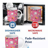 Personalized Custom Name Space Cat Astronaut Girl Rockets Stars Seamless Pink Background 11oz Ceramic Coffee Tea Mug White Large Handle