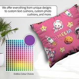 Custom Name Space Cat Astronaut Girl Rockets Stars Seamless Pink Square Filled Cushion Throw Pillow Sofa Bed Home Decor Zip Washable UK Made