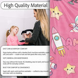 Space Cat Astronaut Girl Rockets Stars Seamless Pink Background  Personalised Custom Name Super Soft Fleece Blanket Bed Sofa Throw