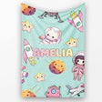 Space Cat Astronaut Girl Rockets Stars Seamless Mint Background  Personalised Custom Name Super Soft Fleece Blanket Bed Sofa Throw