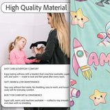 Space Cat Astronaut Girl Rockets Stars Seamless Mint Background  Personalised Custom Name Super Soft Fleece Blanket Bed Sofa Throw