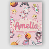 Personalised Name Space Cat Astronaut Girl Custom  Unique Gift Idea Elegant Feature Canvas Wall Art Print Decor Picture Ready to Hang