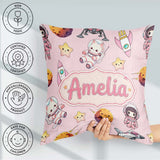 Custom Name Space Cat Astronaut Girl Rockets Stars Seamless Pink Square Filled Cushion Throw Pillow Sofa Bed Home Decor Zip Washable UK Made