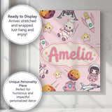 Personalised Name Space Cat Astronaut Girl Custom  Unique Gift Idea Elegant Feature Canvas Wall Art Print Decor Picture Ready to Hang