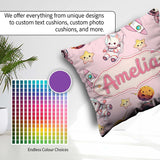 Custom Name Space Cat Astronaut Girl Rockets Stars Seamless Pink Square Filled Cushion Throw Pillow Sofa Bed Home Decor Zip Washable UK Made