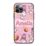 Space Cat Astronaut Girl Rockets Stars Seamless Custom Name Protective Phone Case Mobile Cover Durable Everyday Smartphone Shock Resistant