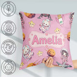 Custom Name Space Cat Astronaut Girl Rockets Stars Seamless Pink Square Filled Cushion Throw Pillow Sofa Bed Home Decor Zip Washable UK Made