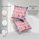 Custom Name Space Cat Astronaut Girl Rockets Stars Seamless Pink Square Filled Cushion Throw Pillow Sofa Bed Home Decor Zip Washable UK Made
