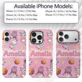 Space Cat Astronaut Girl Rockets Stars Seamless Custom Name Protective Phone Case Mobile Cover Durable Everyday Smartphone Shock Resistant
