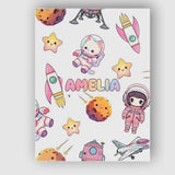 Personalised Name Space Cat Astronaut Girl Custom  Unique Gift Idea Elegant Feature Canvas Wall Art Print Decor Picture Ready to Hang