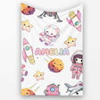 Space Cat Astronaut Girl Rockets Stars Seamless Grey Background  Personalised Custom Name Super Soft Fleece Blanket Bed Sofa Throw