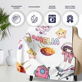 Space Cat Astronaut Girl Rockets Stars Seamless Grey Background  Personalised Custom Name Super Soft Fleece Blanket Bed Sofa Throw