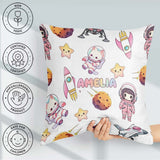 Custom Name Space Cat Astronaut Girl Rockets Stars Seamless Grey Square Filled Cushion Throw Pillow Sofa Bed Home Decor Zip Washable UK Made