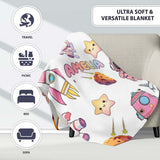 Space Cat Astronaut Girl Rockets Stars Seamless Grey Background  Personalised Custom Name Super Soft Fleece Blanket Bed Sofa Throw