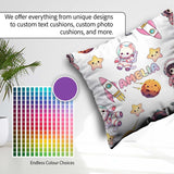 Custom Name Space Cat Astronaut Girl Rockets Stars Seamless Grey Square Filled Cushion Throw Pillow Sofa Bed Home Decor Zip Washable UK Made
