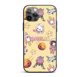 Space Cat Astronaut Girl Rockets Stars Seamless Custom Name Protective Phone Case Mobile Cover Durable Everyday Smartphone Shock Resistant
