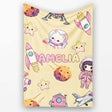 Space Cat Astronaut Girl Rockets Stars Seamless Yellow Background  Personalised Custom Name Super Soft Fleece Blanket Bed Sofa Throw