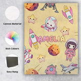Personalised Name Space Cat Astronaut Girl Custom  Unique Gift Idea Elegant Feature Canvas Wall Art Print Decor Picture Ready to Hang