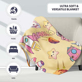 Space Cat Astronaut Girl Rockets Stars Seamless Yellow Background  Personalised Custom Name Super Soft Fleece Blanket Bed Sofa Throw