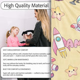 Space Cat Astronaut Girl Rockets Stars Seamless Yellow Background  Personalised Custom Name Super Soft Fleece Blanket Bed Sofa Throw