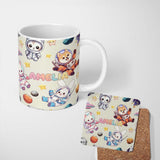 Personalized Custom Name Space Animals Astronaut Dog Bunny UFO Stars Seamless Cream 11oz Ceramic Coffee Tea Mug White Large Handle