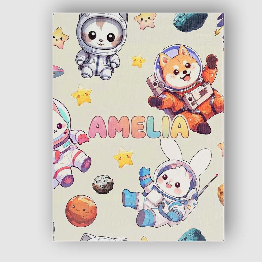 Personalised Name Space Animals Astronaut Custom  Unique Gift Idea Elegant Feature Canvas Wall Art Print Decor Picture Ready to Hang