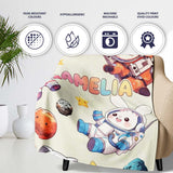 Space Animals Astronaut Dog Bunny UFO Stars Seamless Cream  Personalised Custom Name Super Soft Fleece Blanket Bed Sofa Throw