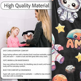 Space Animals Astronaut Dog Bunny UFO Stars Seamless Black  Personalised Custom Name Super Soft Fleece Blanket Bed Sofa Throw