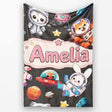Space Animals Astronaut Dog Bunny UFO Stars Seamless Dark  Personalised Custom Name Super Soft Fleece Blanket Bed Sofa Throw