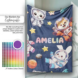Space Animals Astronaut Dog Bunny UFO Stars Seamless Navy  Personalised Custom Name Super Soft Fleece Blanket Bed Sofa Throw