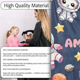 Space Animals Astronaut Dog Bunny UFO Stars Seamless Navy  Personalised Custom Name Super Soft Fleece Blanket Bed Sofa Throw