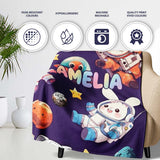 Space Animals Astronaut Dog Bunny UFO Stars Seamless Purple  Personalised Custom Name Super Soft Fleece Blanket Bed Sofa Throw