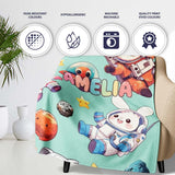 Space Animals Astronaut Dog Bunny UFO Stars Seamless Mint  Personalised Custom Name Super Soft Fleece Blanket Bed Sofa Throw