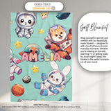Space Animals Astronaut Dog Bunny UFO Stars Seamless Mint  Personalised Custom Name Super Soft Fleece Blanket Bed Sofa Throw