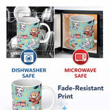 Personalized Custom Name Space Animals Astronaut Dog Bunny UFO Stars Seamless Mint 11oz Ceramic Coffee Tea Mug White Large Handle