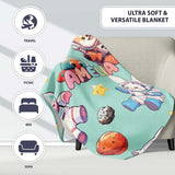 Space Animals Astronaut Dog Bunny UFO Stars Seamless Mint  Personalised Custom Name Super Soft Fleece Blanket Bed Sofa Throw