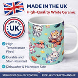 Personalized Custom Name Space Animals Astronaut Dog Bunny UFO Stars Seamless Mint 11oz Ceramic Coffee Tea Mug White Large Handle
