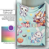 Space Animals Astronaut Dog Bunny UFO Stars Seamless Mint  Personalised Custom Name Super Soft Fleece Blanket Bed Sofa Throw