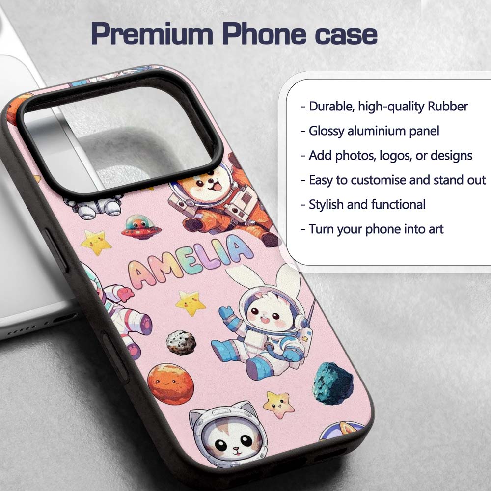 Space Animals Astronaut Dog Bunny Printed Design Custom Name Protective Phone Case Mobile Cover Durable Everyday Smartphone Shock Resistant