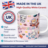 Personalized Custom Name Space Animals Astronaut Dog Bunny UFO Stars Seamless Blush Pink 11oz Ceramic Coffee Tea Mug White Large Handle