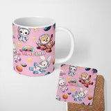 Personalized Custom Name Space Animals Astronaut Dog Bunny UFO Stars Seamless Soft Pink 11oz Ceramic Coffee Tea Mug White Large Handle