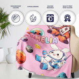 Space Animals Astronaut Dog Bunny UFO Stars Seamless Soft Pink  Personalised Custom Name Super Soft Fleece Blanket Bed Sofa Throw