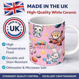 Personalized Custom Name Space Animals Astronaut Dog Bunny UFO Stars Seamless Soft Pink 11oz Ceramic Coffee Tea Mug White Large Handle