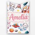 Space Animals Astronaut Dog Bunny UFO Stars Seamless Light Grey  Personalised Custom Name Super Soft Fleece Blanket Bed Sofa Throw