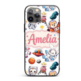 Space Animals Astronaut Dog Bunny Printed Design Custom Name Protective Phone Case Mobile Cover Durable Everyday Smartphone Shock Resistant