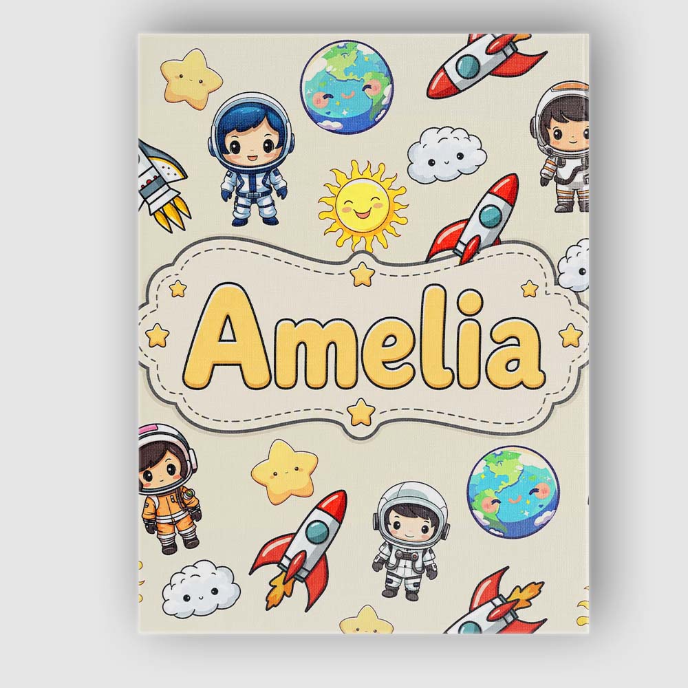Personalised Name Cute Cartoon Space Rocket Custom  Bespoke Interior Contemporary Canvas Wall Art Print Decor Picture Ready to Hang