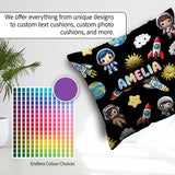 Custom Name Cartoon Space Rocket Sun Earth Clouds Seamless Black Square Filled Cushion Throw Pillow Sofa Bed Home Decor Zip Washable UK Made