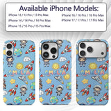 Cute Cartoon Space Rockets Sun Earth Clouds Stars Custom Name Protective Phone Case Mobile Cover Durable Everyday Smartphone Shock Resistant
